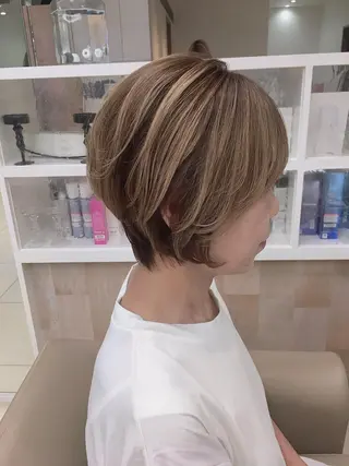 ショート カラー パーマ ヘアアレンジ 大人可愛いをご提案✨ 宮崎　雅美のヘアスタイル