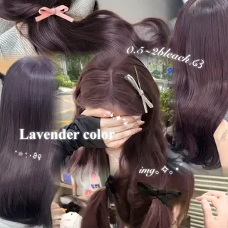 セミロング カラー ヘアアレンジ 🤍淡色ピンク&ラベ ンダーYUKI🤍のヘアスタイル