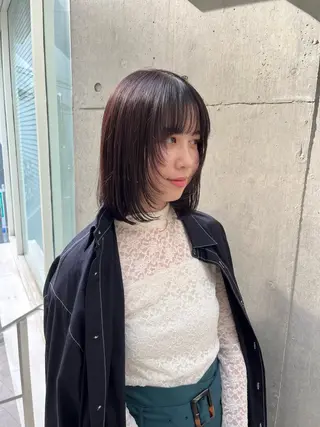 ミディアム カラー 縮毛矯正ボブ&顔まわ レイヤー♡TOMOEのヘアスタイル