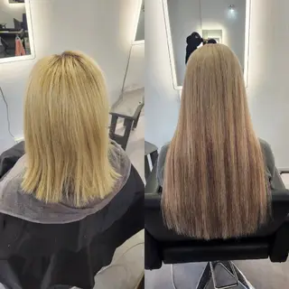 ロング カラー ツヤ髪✨縮毛矯正 ハイトーンカラーのヘアスタイル