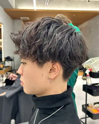 メンズ 縮毛矯正ボブ&顔まわ レイヤー♡TOMOEのヘアスタイル