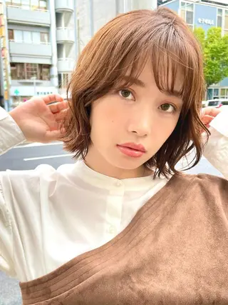 ミディアム パーマ 髪質改善 縮毛矯正/ レイヤー/銀座/本木のヘアスタイル