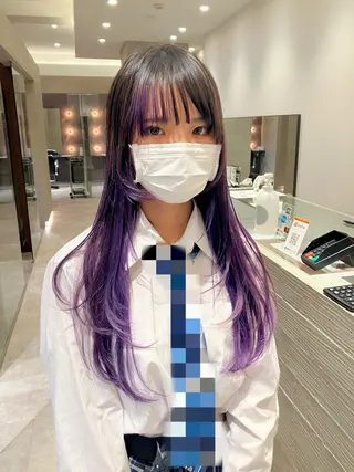 ロング カラー サキ🤍ハイトーン 🪩レイヤーカットのヘアスタイル