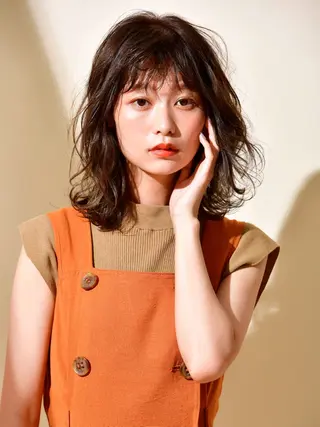 ミディアム カラー パーマ ヘアアレンジ 髪質改善/韓国風 レイヤー/田村祐樹のヘアスタイル