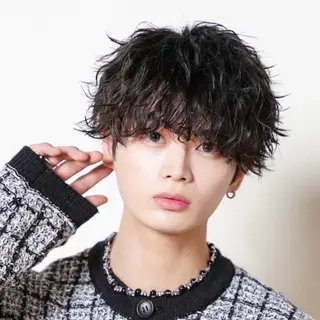 ショート カラー パーマ メンズ 🔥メンズ極🔥韓国 シャドウ/波巻き柿崎のヘアスタイル