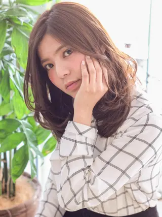 セミロング カラー パーマ 髪質改善/韓国風 レイヤー/田村祐樹のヘアスタイル