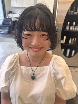 ミディアム パーマ saki｜透明カラー ドライパーマ.パーマのヘアスタイル