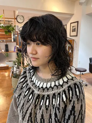 ミディアム パーマ 若林 良のヘアスタイル