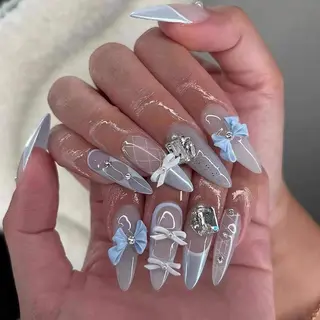 ロング カラー 波 なみのネイルデザイン
