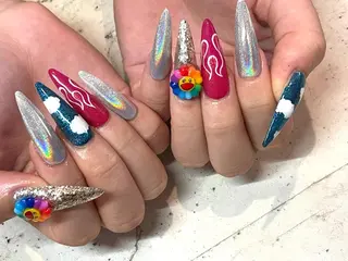 ネイル 韓国/ワンホン/長さ 出しつけ放題🎀のネイルデザイン