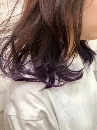 セミロング カラー ヘアアレンジ ブリーチダブルカラー 元町三宮/三ノ宮のヘアスタイル