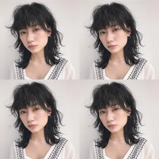 ミディアム パーマ ヘアアレンジ 松田 亮葉のヘアスタイル