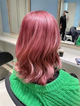セミロング カラー 🌷ピンク/韓国風 暖色カラー ゆい🌷のヘアスタイル