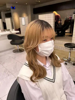 ミディアム カラー パーマ ヘアアレンジ メンズ キッズ ネイル マツエク・マツパ アイブロウ 🦋縮毛/韓国レイヤ ー/透明感カラー🦋のヘアスタイル