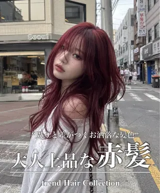ロング 透明感×ワインレッド 🍒𝐘𝐮𝐤𝐚のヘアスタイル