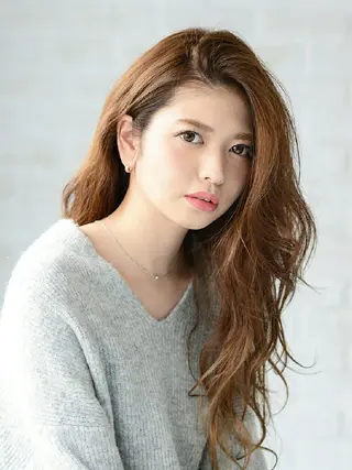 ミディアム セミロング ロング カラー パーマ 福田 武士のヘアスタイル