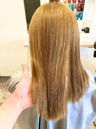 セミロング カラー パーマ ブリーチ&ストレート 長谷川勇人のヘアスタイル