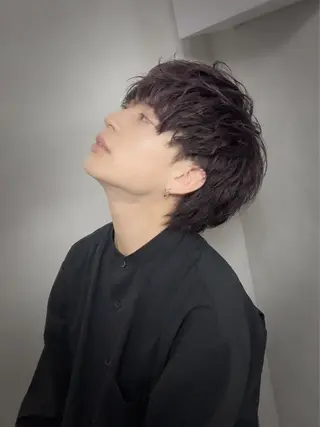 セミロング カラー パーマ メンズ 朝久 岳志のヘアスタイル
