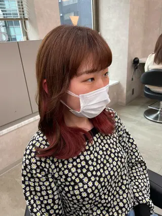 ミディアム カラー パーマ ヘアアレンジ メンズ キッズ ネイル マツエク・マツパ アイブロウ 🦋縮毛/韓国レイヤ ー/透明感カラー🦋のヘアスタイル