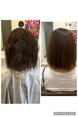ミディアム パーマ ブリーチ&ストレート 長谷川勇人のヘアスタイル