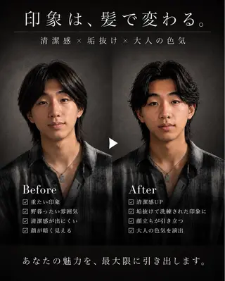 ミディアム パーマ メンズ 【フェザーパーマ】 【縮毛矯正】鶴田文のヘアスタイル