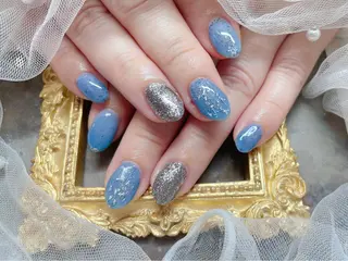 セミロング ネイル マジック ミラーのネイルデザイン