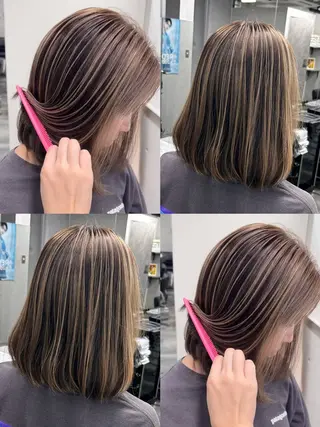 セミロング カラー ブリーチ🐰インナー ♡ハイライト♡綾🐰のヘアスタイル