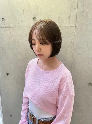 ミディアム カラー 縮毛矯正ボブ&顔まわ レイヤー♡TOMOEのヘアスタイル