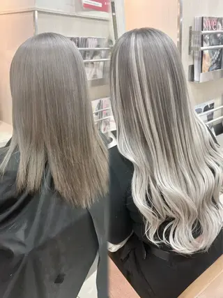 ロング カラー ハイトーンカラー シールエクステのヘアスタイル