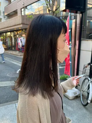 セミロング カラー ボブ/レイヤー/ ハッシュカット/河内のヘアスタイル