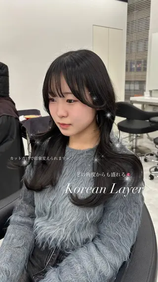 セミロング カラー 抜け感レイヤー︴ ニュアンスカラーのヘアスタイル