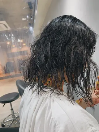 ミディアム カラー パーマ ボブパーマコテ巻き風 パーマNo1深江秀平のヘアスタイル