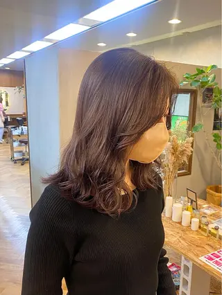 ミディアム カラー パーマ ヘアアレンジ ハル🌸柔色/ ブリーチなし/艶髪のヘアスタイル
