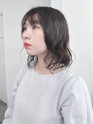ミディアム パーマ ボブ/ゆるふわ ボブパーマ/とういのヘアスタイル