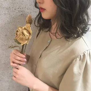 ミディアム カラー パーマ オリーブベージュ きょうかのヘアスタイル