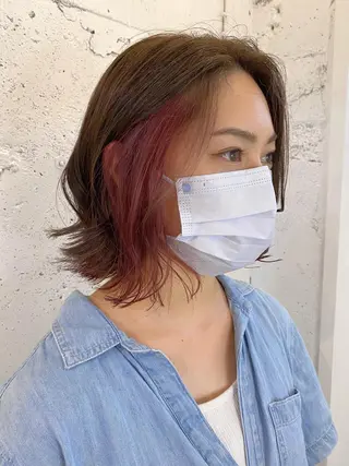 ミディアム カラー 天神最安値エクステ カラーレイヤーカットのヘアスタイル
