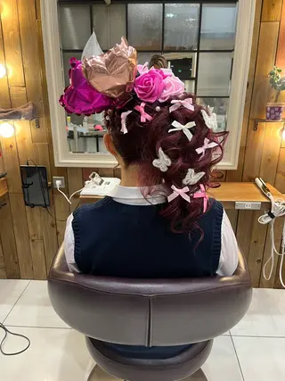 ロング カラー らいむ/レイヤー/ /イヤリングカラーのヘアスタイル