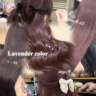 セミロング カラー ヘアアレンジ 🤍淡色ピンク&ラベ ンダーYUKI🤍のヘアスタイル