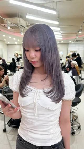 セミロング カラー ヘアアレンジ 韓国レイヤー&ピンク 艶髪🩶maikoのヘアスタイル
