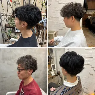ショート パーマ メンズ/ヘアセット/ 顔周りレイヤー/💶のヘアスタイル