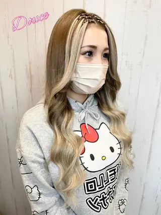 ロング カラー 大阪レミーエクステ チビ編み込みのヘアスタイル