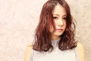 ミディアム カラー パーマ 透明感カラー/韓国 ブリーチ/古橋のヘアスタイル