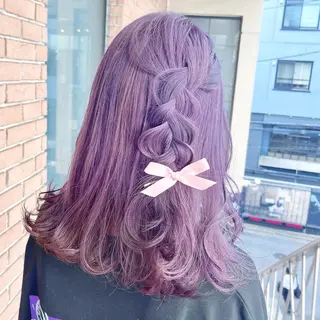 セミロング カラー ヘアアレンジ ピンク系カラー💗 ヘアセット特化のヘアスタイル