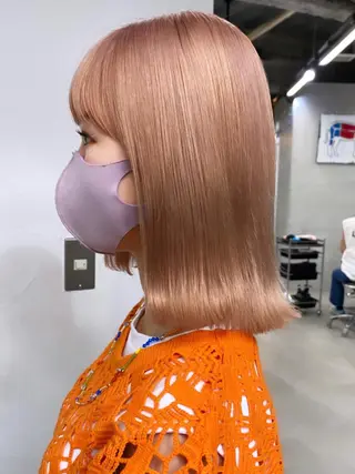 ミディアム カラー ヘアアレンジ ブリーチダブルカラー 元町三宮/三ノ宮のヘアスタイル