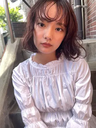 ミディアム カラー パーマ 🙃 透明感カラー/ボブのヘアスタイル