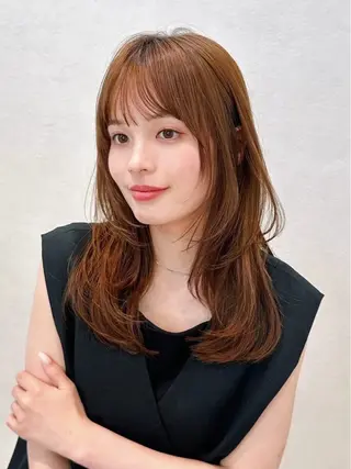 セミロング カラー パーマ kazuki【顔周り ×レイヤーカット】のヘアスタイル