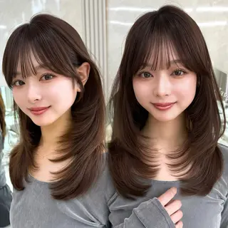セミロング 似合わせレイヤー/ 透明感カラーのヘアスタイル
