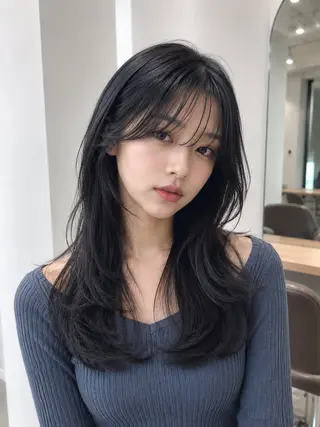 ミディアム カラー 韓国レイヤー 池田一之のヘアスタイル