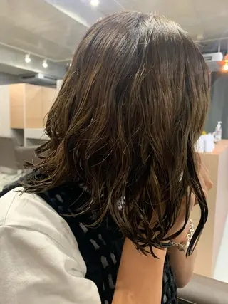 セミロング パーマ ボブパーマコテ巻き風 パーマNo1深江秀平のヘアスタイル