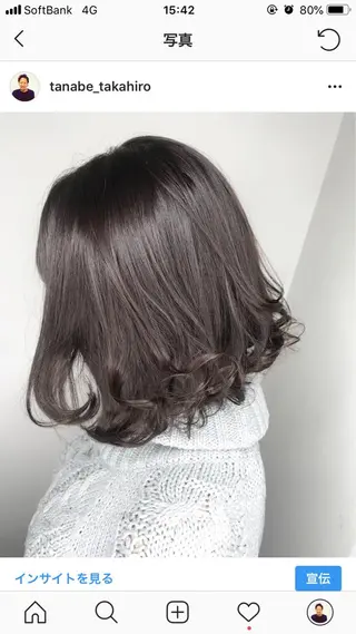 ミディアム カラー パーマ ヘアアレンジ 🫧代表/新宿駅近/ 限定価格🫧田辺貴裕のヘアスタイル